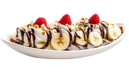 Banana Split Dessert with Raspberries and Chocolate
