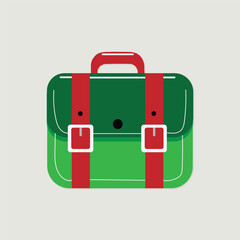 Colorful Green and Red School Bag or Satchel with Buckles on Isolated White Background