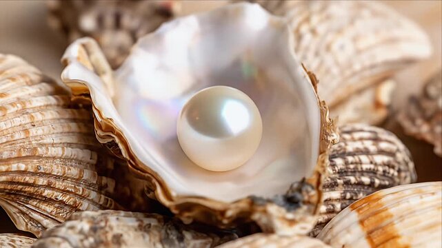 Pearl in seashell closeup image