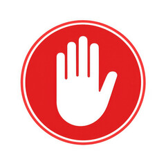Fototapeta premium Red circle with white hand symbol representing stop prohibition warning danger and prohibition transparent background