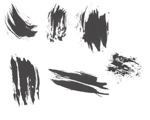 Collection of abstract brush strokes isolated on transparent background