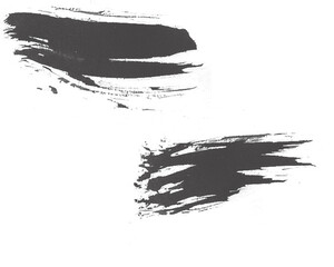 Two abstract black brush strokes isolated on transparent background