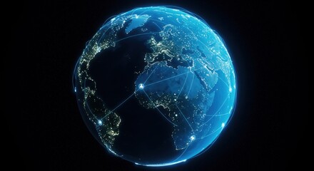 Global Communication and Technology Network Over a Glowing Planet Earth
