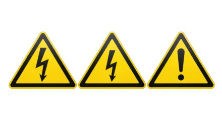 Isolated Set of Three Yellow Warning Signs