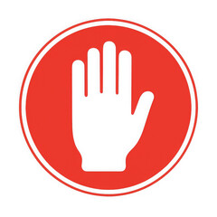 Obraz premium Red circle with white open hand symbol indicating stop warning alert security alert sign transparent background