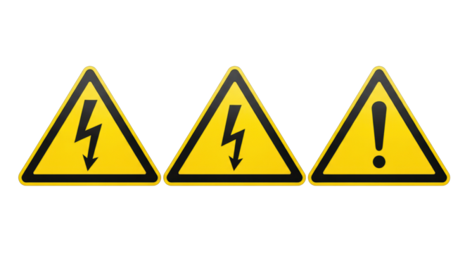 Isolated Set of Three Yellow Warning Signs