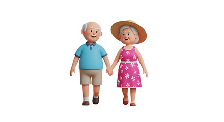 Adorable elderly couple strolling hand in hand, radiating love and happiness, enjoying their golden years together with enduring connection
