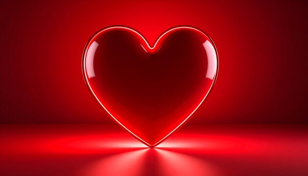 Glossy red heart on a red background