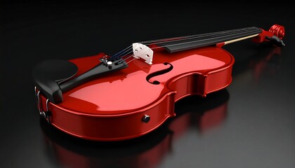 Glossy red violin on dark surface