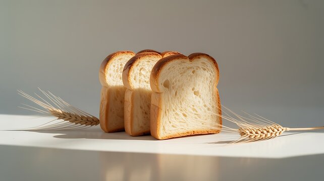 Sliced white bread with wheat stalks loaf bakery