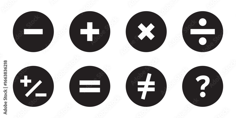 Poster basic mathematical symbol. plus and minus icon set. math symbol. multiply icon. equals symbol, divis