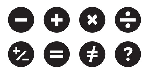 Basic mathematical symbol. Plus and minus icon set. Math symbol. Multiply icon. Equals symbol, division symbol, Calculator button, math icon set arithmetic plus minus equals multiply