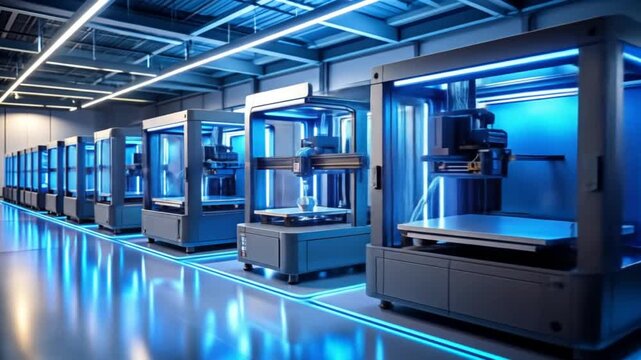 Modern 3 d printing machines in factory