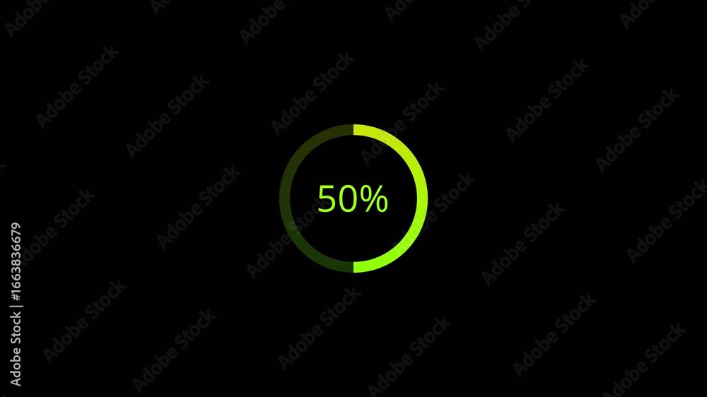 Poster circle loading zero to hundred percent with alpha channel in 4k,percentage circle loader on a transp