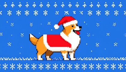 Pixelated dog in Santa hat