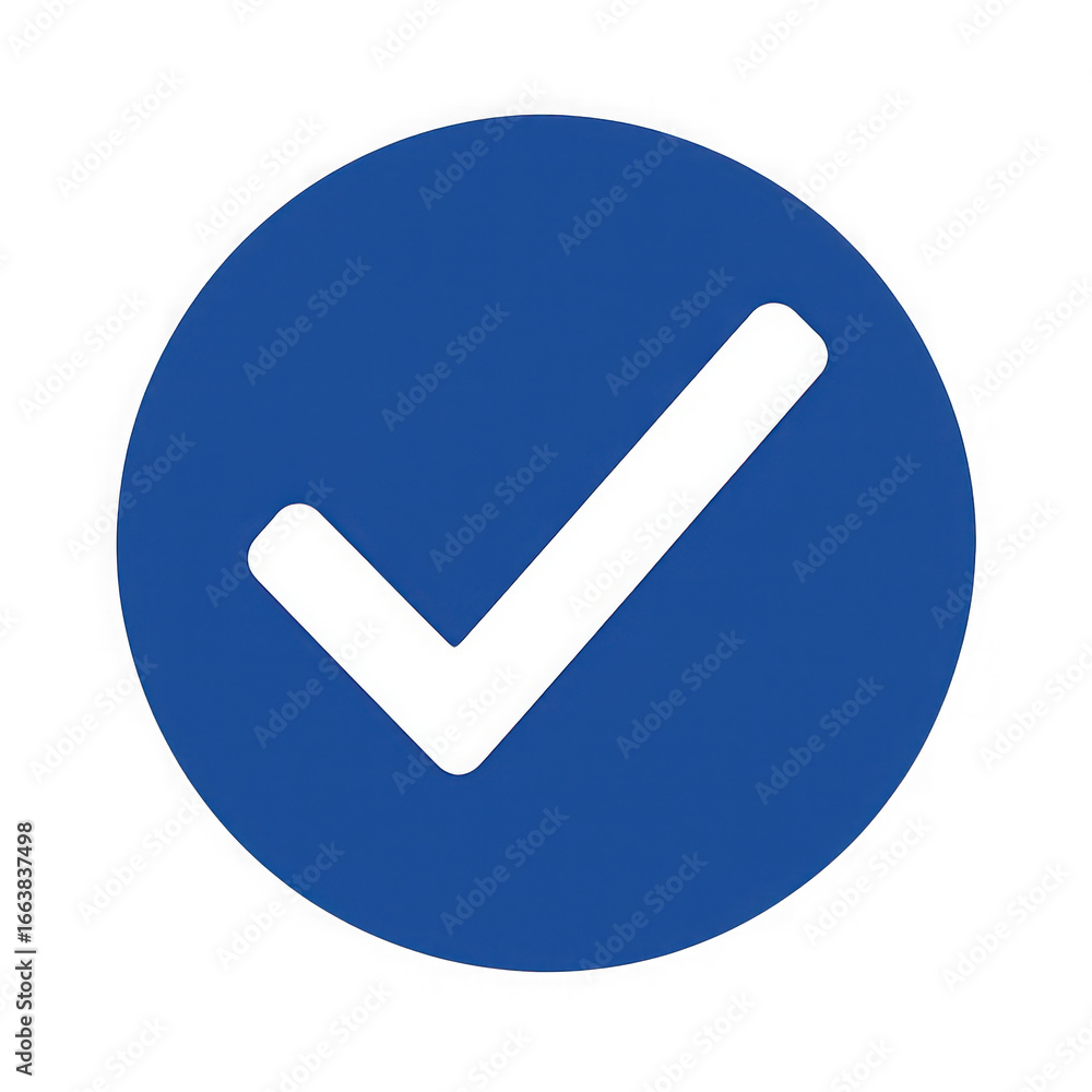 Poster white check mark inside a blue circle symbolizing approval success confirmation and completion trans