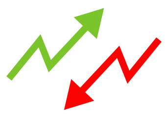 Green up arrow, red down arrow icon on Transparent background, in Zigzag shape
