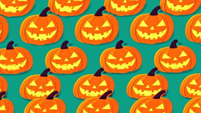 Orange pumpkins pattern teal background