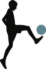 a boy playing football, silhouette vector
