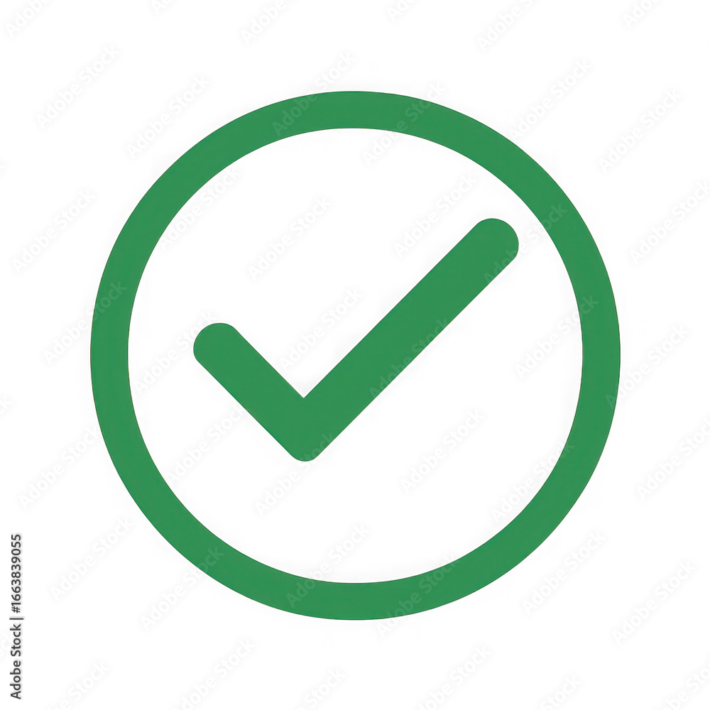 Poster green check mark inside circle icon for success approval confirmation and completion symbol transpar
