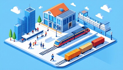 City train station isometric view