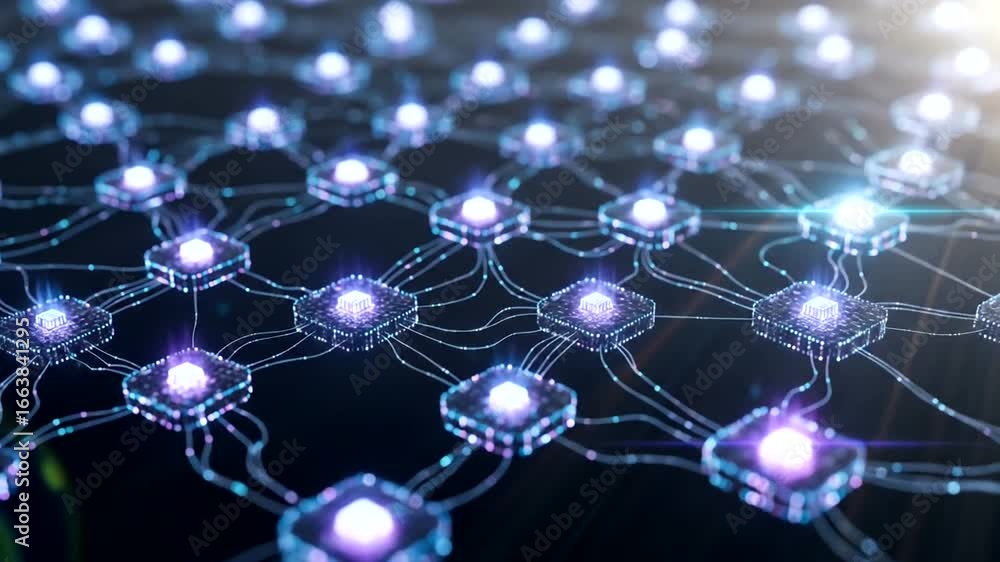 Aufkleber a complex network of interconnected luminous processing units.