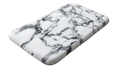 Rectangular marble-patterned mat with rounded corners and a soft, textured surface