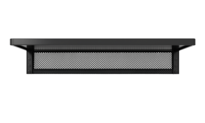 Minimalist black metal wall shelf with integrated mesh basket and sturdy side brackets