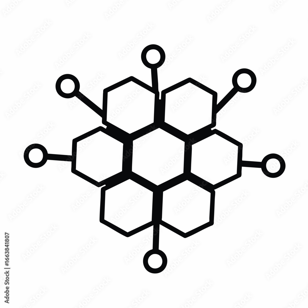 Poster abstract molecular structure illustration. a schematic representation of a molecule or atom with hex