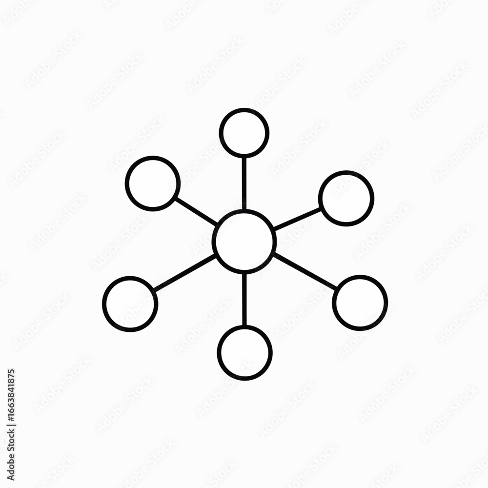 Poster an abstract illustration featuring a central circle connected to other circles. this simple design i