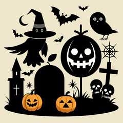 Minimalist halloween silhouette decoration set vector illustration for spooky season vector
