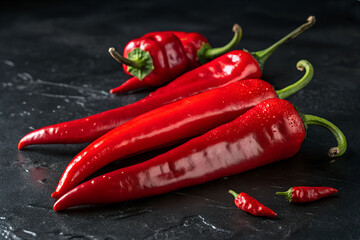 Red chili peppers on black background