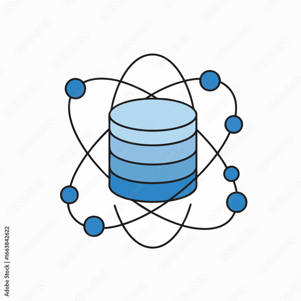 Poster database atom concept illustration. biotechnology and data storage visualization. perfect for presen
