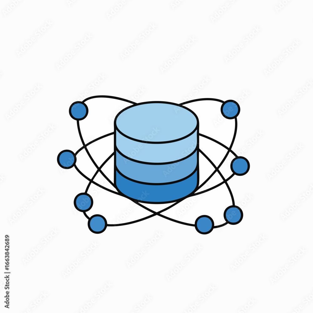 Poster database concept illustration. visual representation of data storage, biotechnology, and atom struct