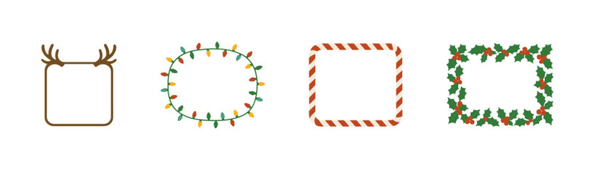 Naklejka na ściany i meble Festive christmas frames featuring reindeer, holly, lights, and candy cane borders