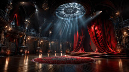 Red stage curtain and wooden floor realistic vector. Theater, opera scene drape backdrop, concert grand opening or cinema premiere backstage, portiere for ceremony performance template 3d illustration