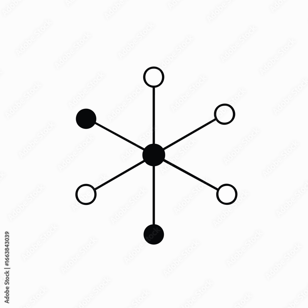 Poster illustration of an atom structure on a white background. the simplistic atom representation can be u