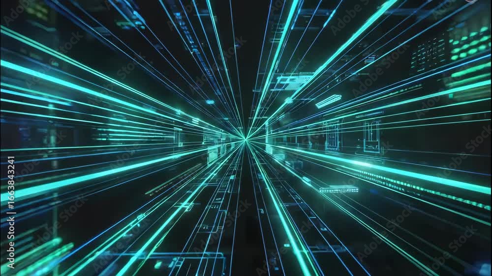 Poster hyperspeed digital glitch data stream tunnel loop background video
