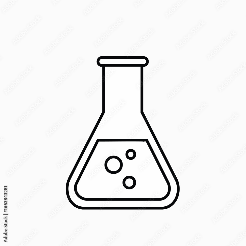 Poster minimalist line art icon of a laboratory conical flask with bubbling liquid. it represents scientifi
