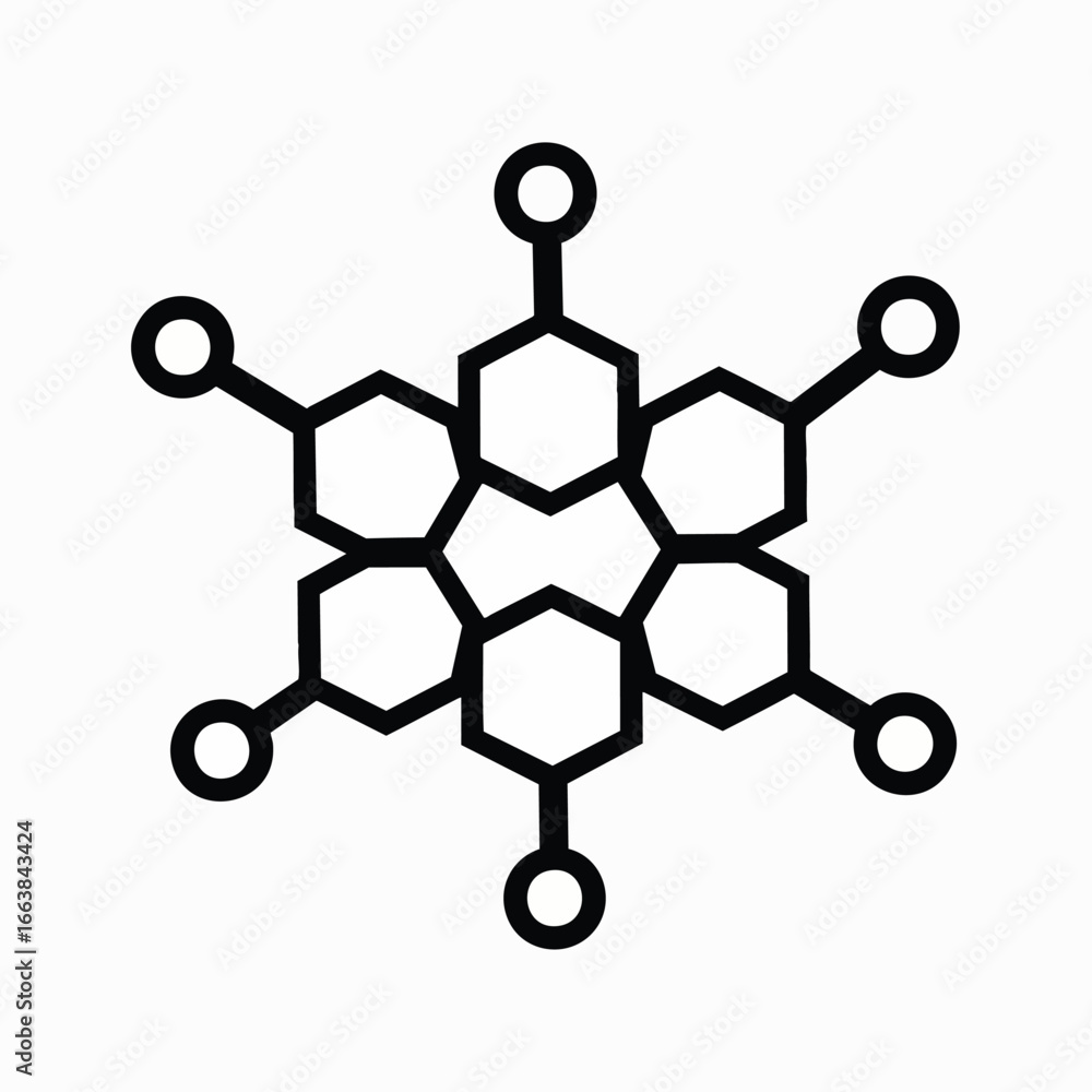 Poster molecular structure of an atom in a vector style. illustrative graphic for concepts like biotechnolo