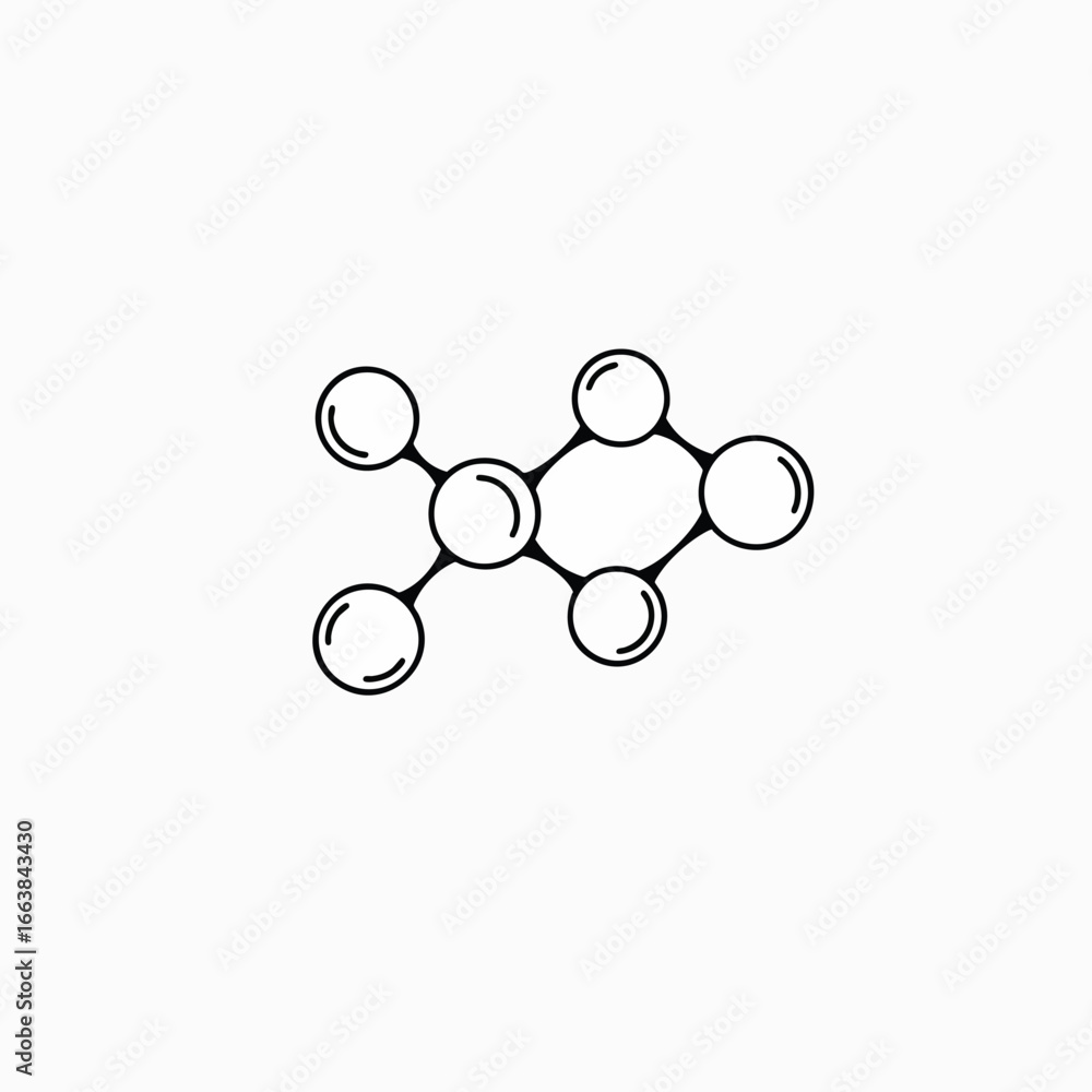 Poster monochrome illustration of a molecular structure. a simple graphic of an atom with interconnected no