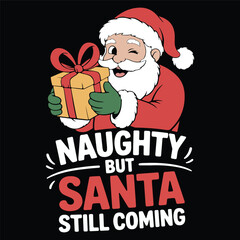 Merry Christmas Day Typography T-Shirt Design with Cute Santa, Christmas Lights, Holiday Quotes and Fun Festive Illustration for Casual Wear