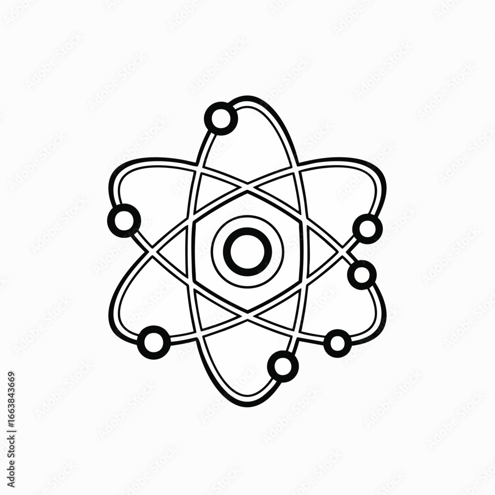 Poster stylized vector illustration of an atom. this simple design represents the structure of matter and a