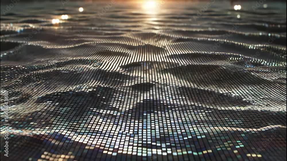 Poster seamless digital glitch pixel grid loop background for futuristic tech presentations