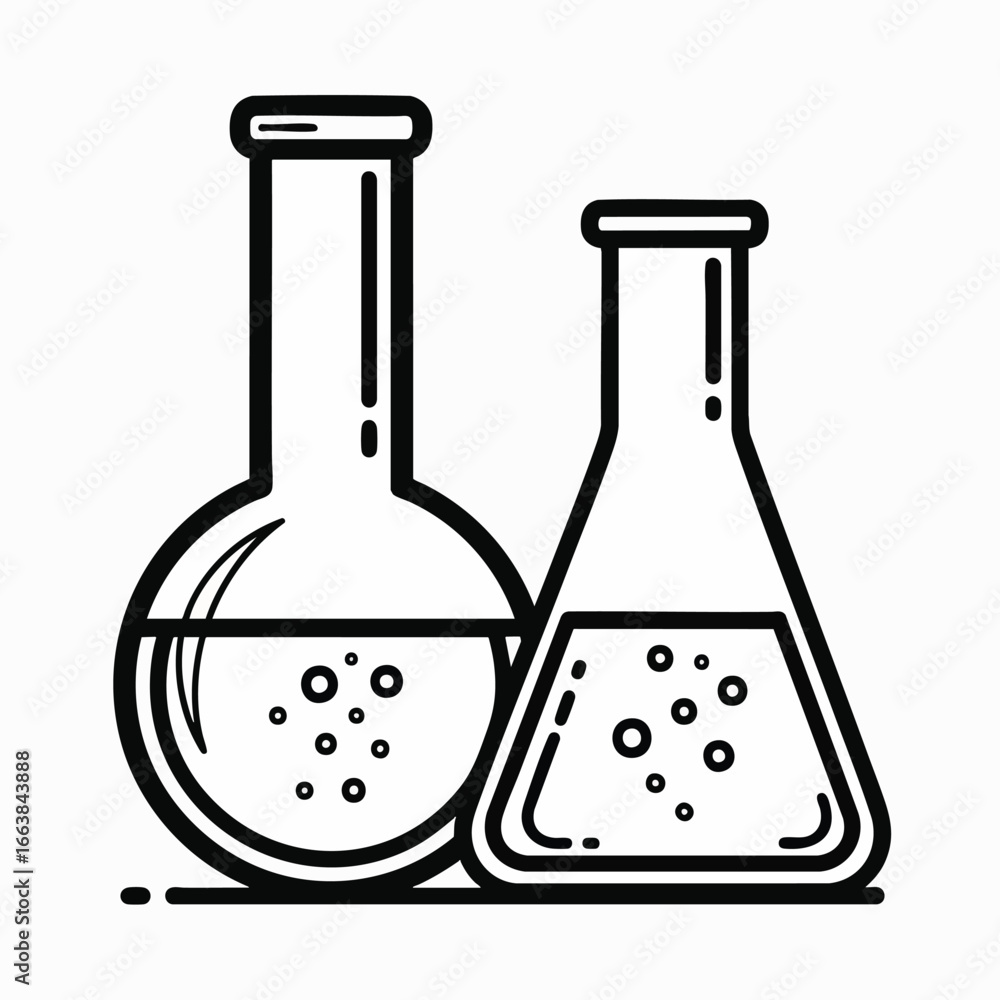 Aufkleber vector illustration of two laboratory flasks. a round-bottom flask and an erlenmeyer flask, showing 