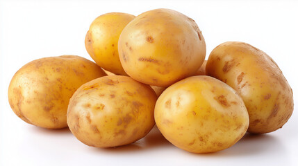 Potatoes fresh from harvest styled on white background, ideal for nutrition, cooking and rustic kitchen concepts.