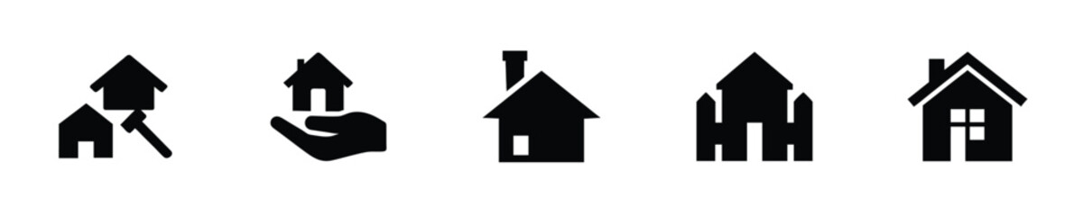 House icons with varying designs a hammer icon home building