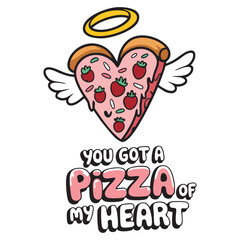 Funny Pizza T-Shirt Design with Cartoon Pepperoni Slice, Creative Typography and Trendy Graphic Illustration for Food Lovers and Casual Wear