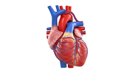 Detailed anatomical illustration of a human heart, showcasing arteries, veins, and chambers for medical education and healthcare.