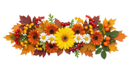 Isolated Autumn Floral Arrangement with Leaves and Berries